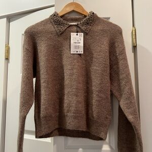 Zara NWT Embellished Brown Sweater